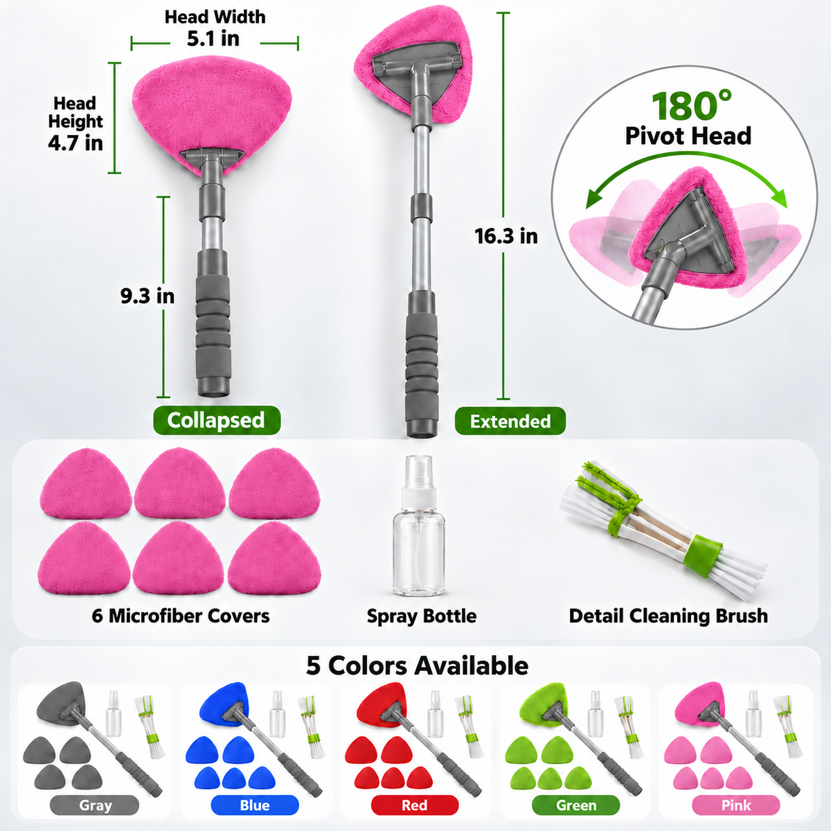 💥9PCS Car Window Cleaner Kit✨ Extendable Handle & Windshield Cleaning Tool