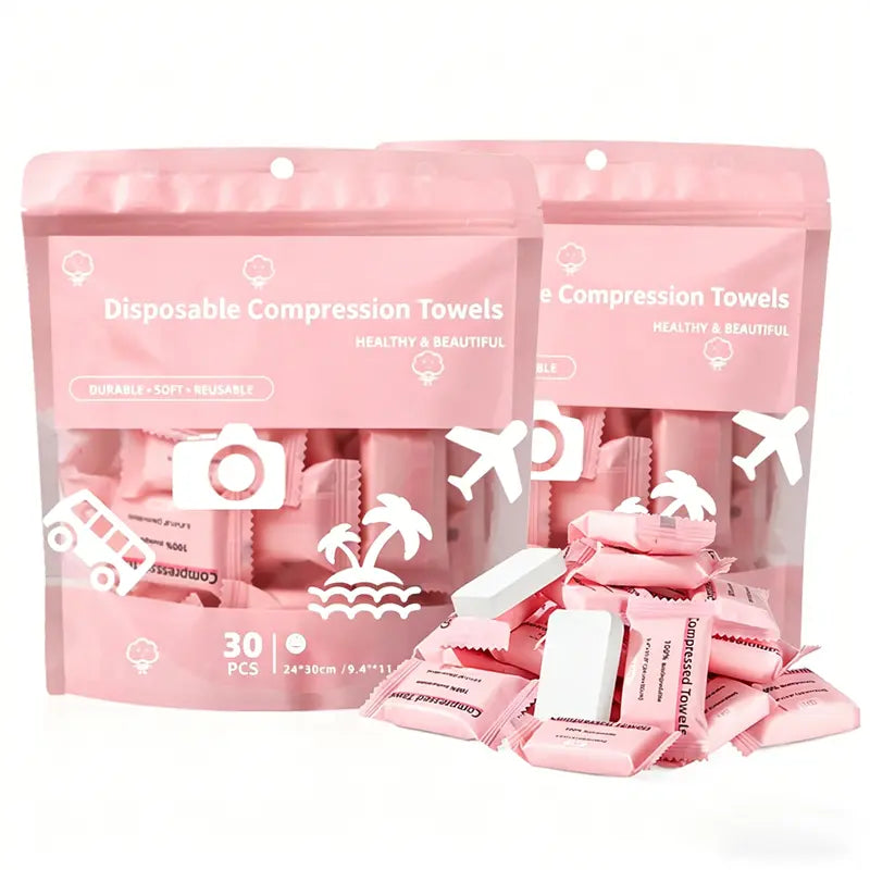 🌿30-Pack Disposable Compressed Towels – Soft, Absorbent & Travel-Friendly