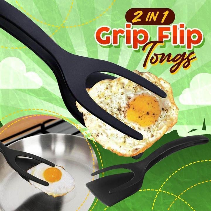 🍳2-in-1 Grip & Flip Tongs – Stop Fighting With Awkward Flips