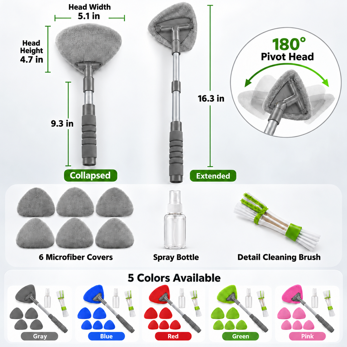 💥9PCS Car Window Cleaner Kit✨ Extendable Handle & Windshield Cleaning Tool
