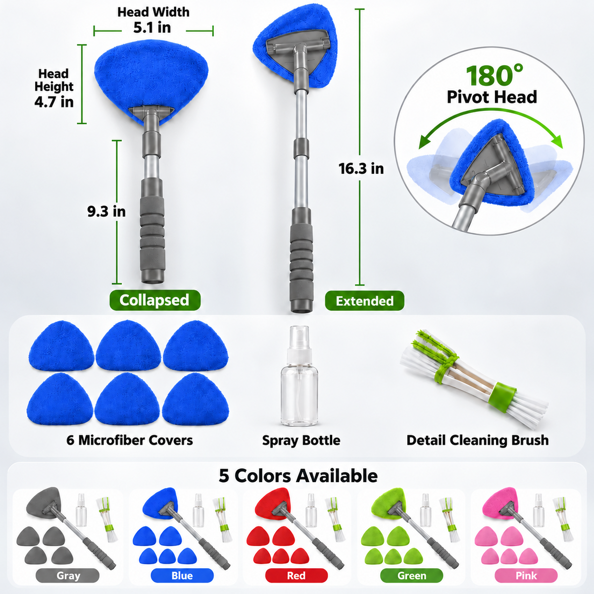 💥9PCS Car Window Cleaner Kit✨ Extendable Handle & Windshield Cleaning Tool