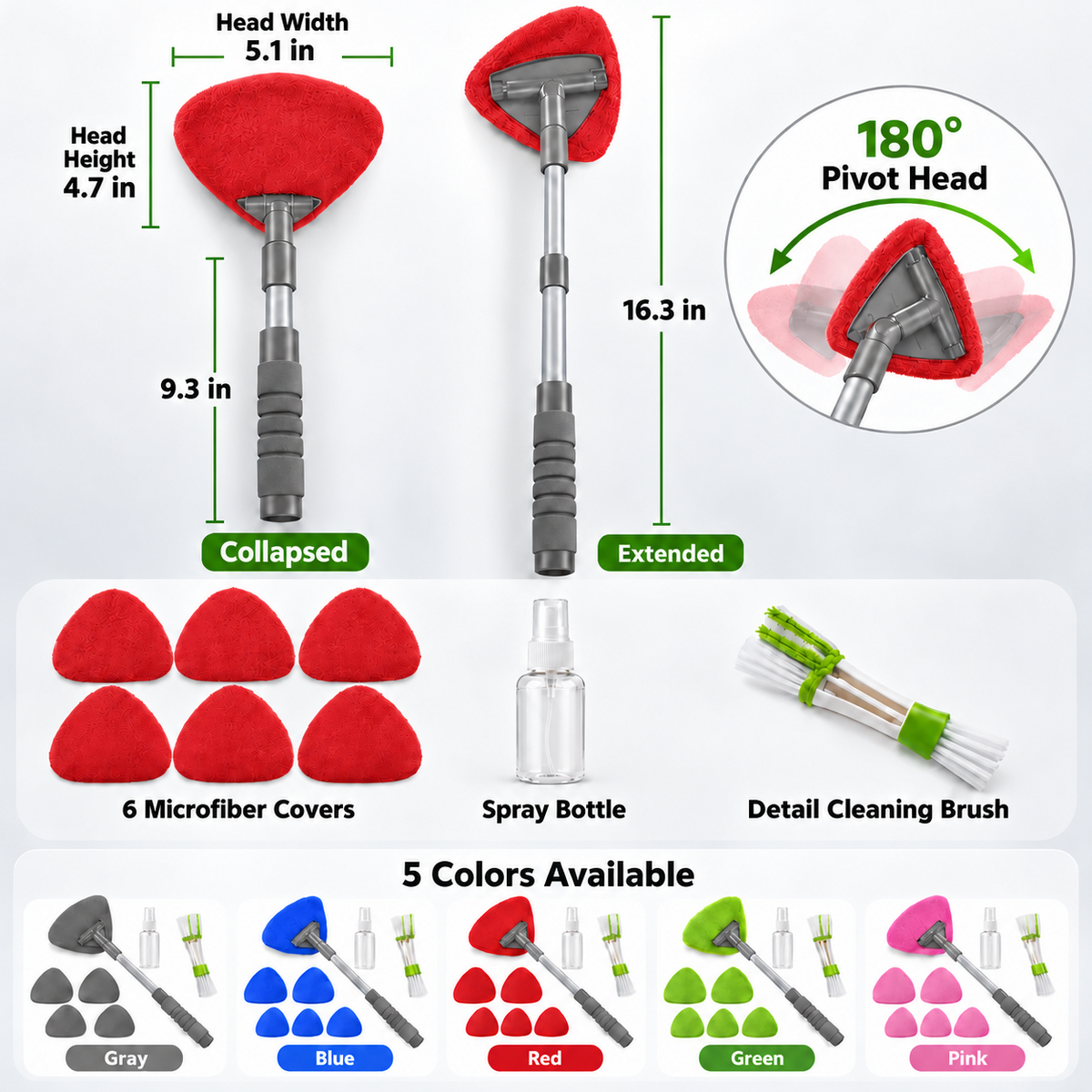 💥9PCS Car Window Cleaner Kit✨ Extendable Handle & Windshield Cleaning Tool