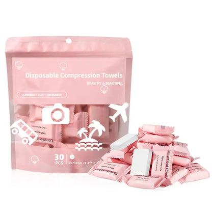 🌿30-Pack Disposable Compressed Towels – Soft, Absorbent & Travel-Friendly