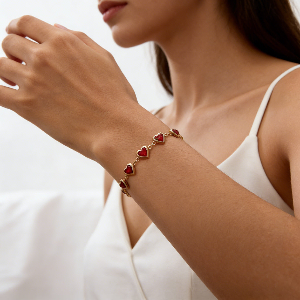 Chic Crimson Heart Strand Bracelet