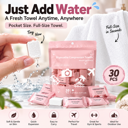 🌿30-Pack Disposable Compressed Towels – Soft, Absorbent & Travel-Friendly