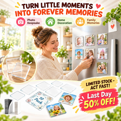 🎁Clear Acrylic DIY Fridge Magnet Set with Adhesive Backing – Square Magnetic Photo Frames with Stunning 3D Effect 💕1