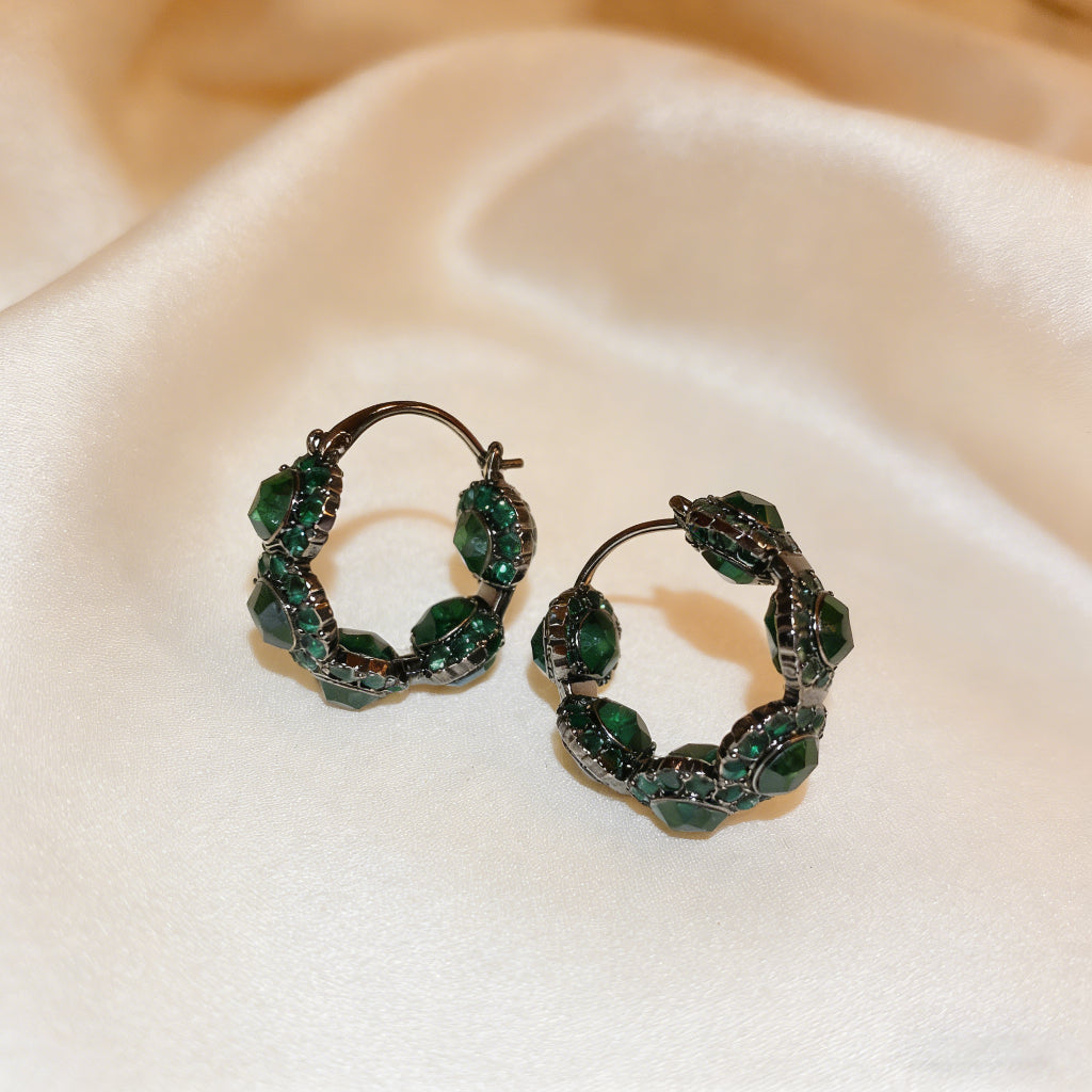 Vintage Emerald-Tone Geometric Hoop Earrings