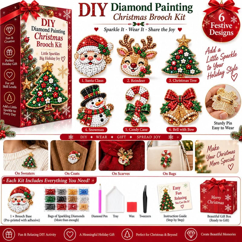 🔥HOT SALE🔥🎄Christmas Diamond Painting Brooch DIY Kit 💎