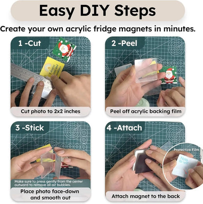 🎁Clear Acrylic DIY Fridge Magnet Set with Adhesive Backing – Square Magnetic Photo Frames with Stunning 3D Effect 💕1
