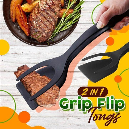 🍳2-in-1 Grip & Flip Tongs – Stop Fighting With Awkward Flips
