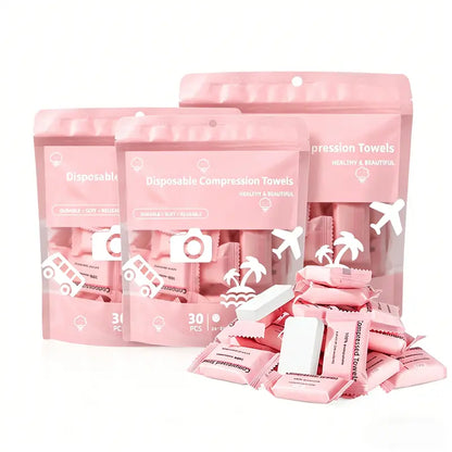 🌿30-Pack Disposable Compressed Towels – Soft, Absorbent & Travel-Friendly