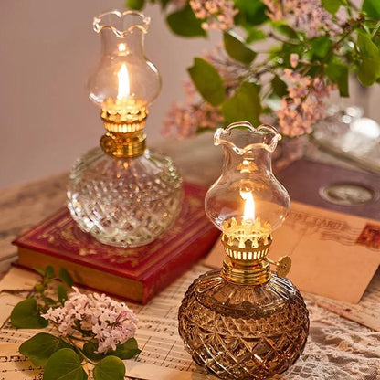 🔥🕯️Vintage Style Oil Lamp with Glass Candle Holder