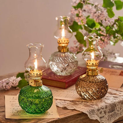 🔥🕯️Vintage Style Oil Lamp with Glass Candle Holder