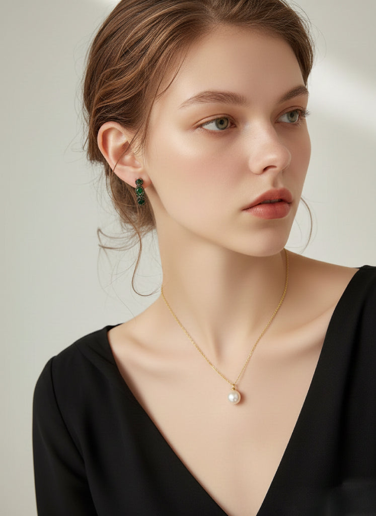 Vintage Emerald-Tone Geometric Hoop Earrings