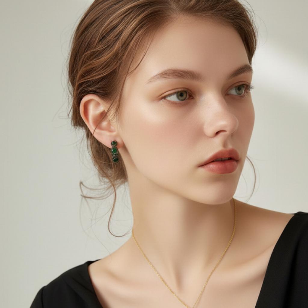 Vintage Emerald-Tone Geometric Hoop Earrings