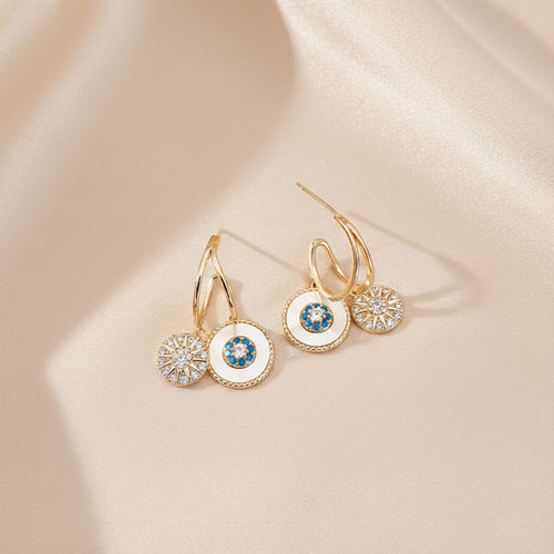 Artisanal Mosaic & Disc Dangle Earrings