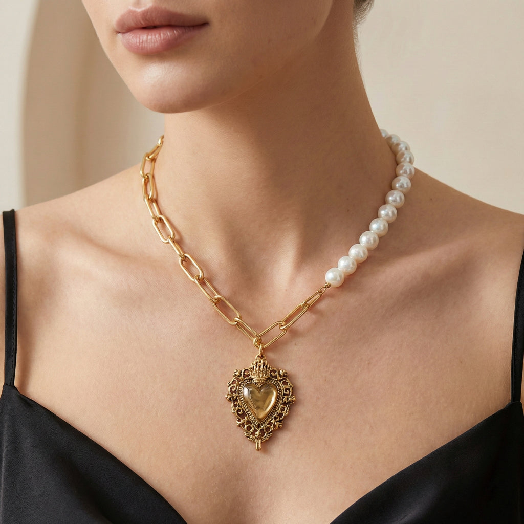Radiant Heart & Pearl Necklace