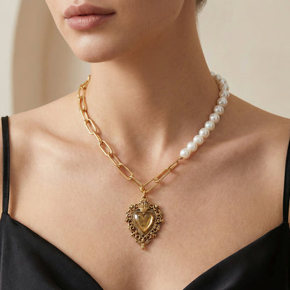 Radiant Heart & Pearl Necklace