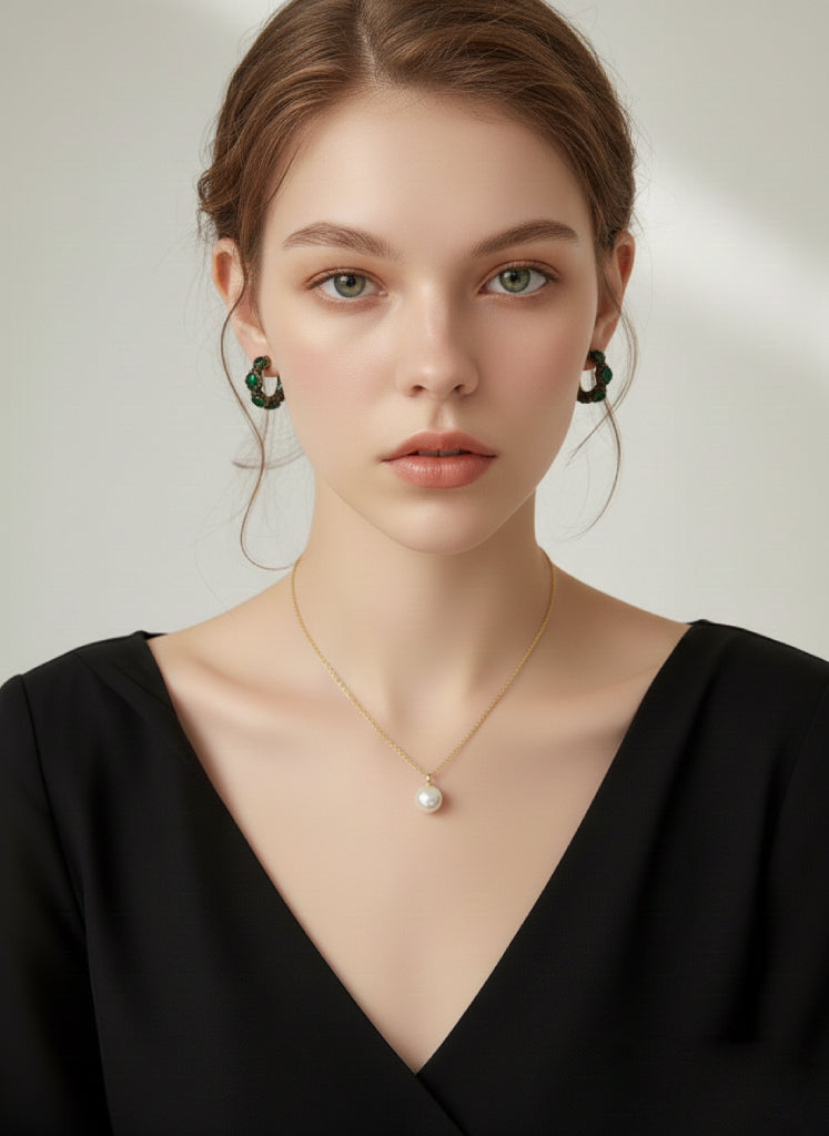 Vintage Emerald-Tone Geometric Hoop Earrings