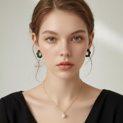 Vintage Emerald-Tone Geometric Hoop Earrings