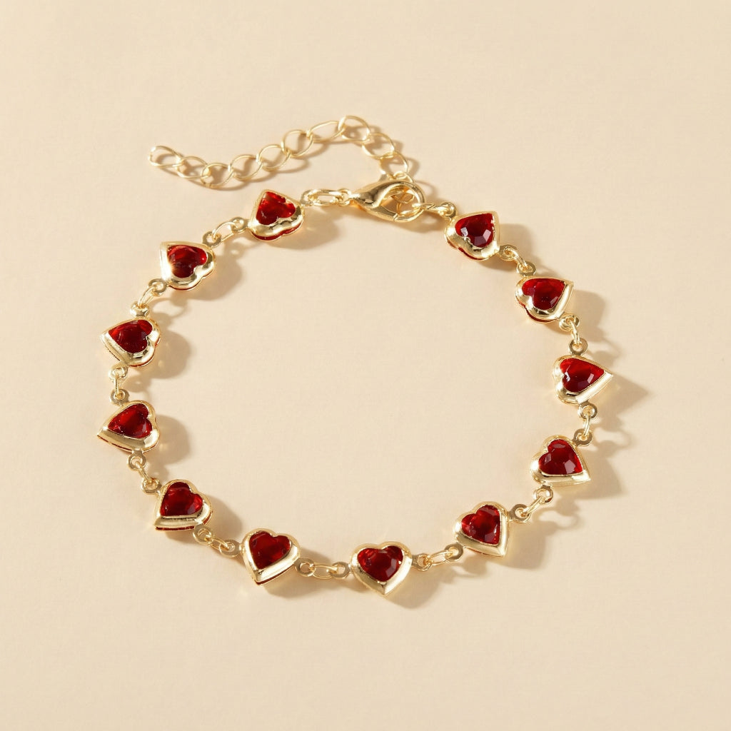 Chic Crimson Heart Strand Bracelet