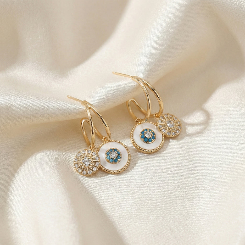 Artisanal Mosaic & Disc Dangle Earrings