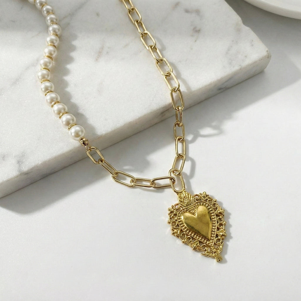 Radiant Heart & Pearl Necklace