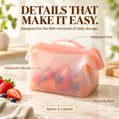 🥗 Stand-Up Reusable Silicone Food Storage Bag | Wide-Open 1L Design for Easy Kitchen Organization