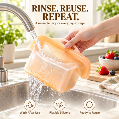 🥗 Stand-Up Reusable Silicone Food Storage Bag | Wide-Open 1L Design for Easy Kitchen Organization
