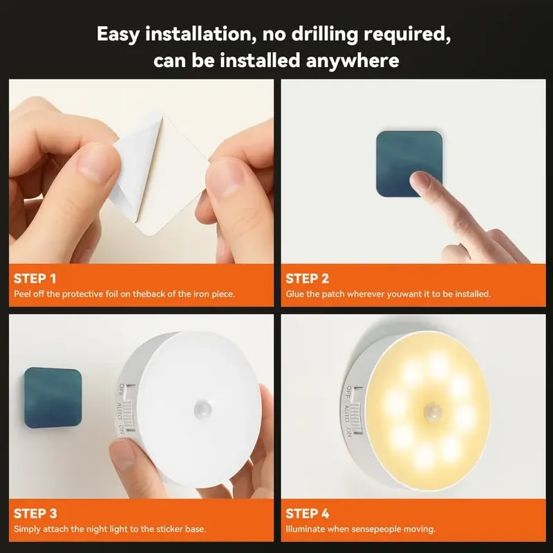 💡Indoor Motion Sensor Night Light USB Rechargeable Lamp